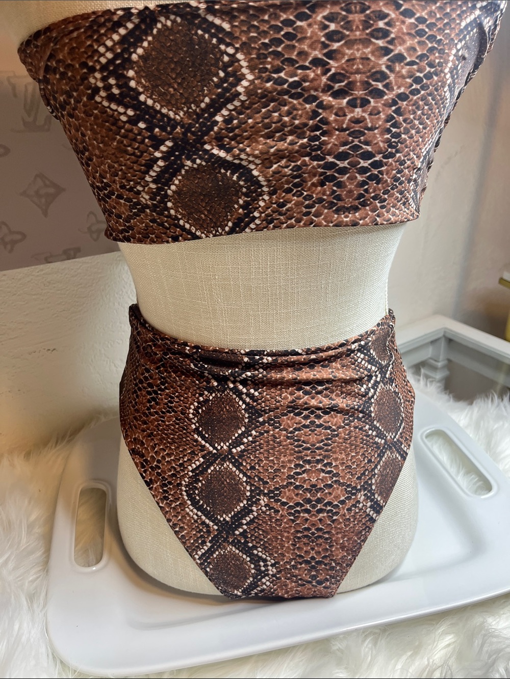 Brown Snake Print Bandeau Bikini Set - Picture 3 of 7